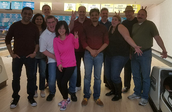 Novi Toastmasters go bowling - the silly pose
